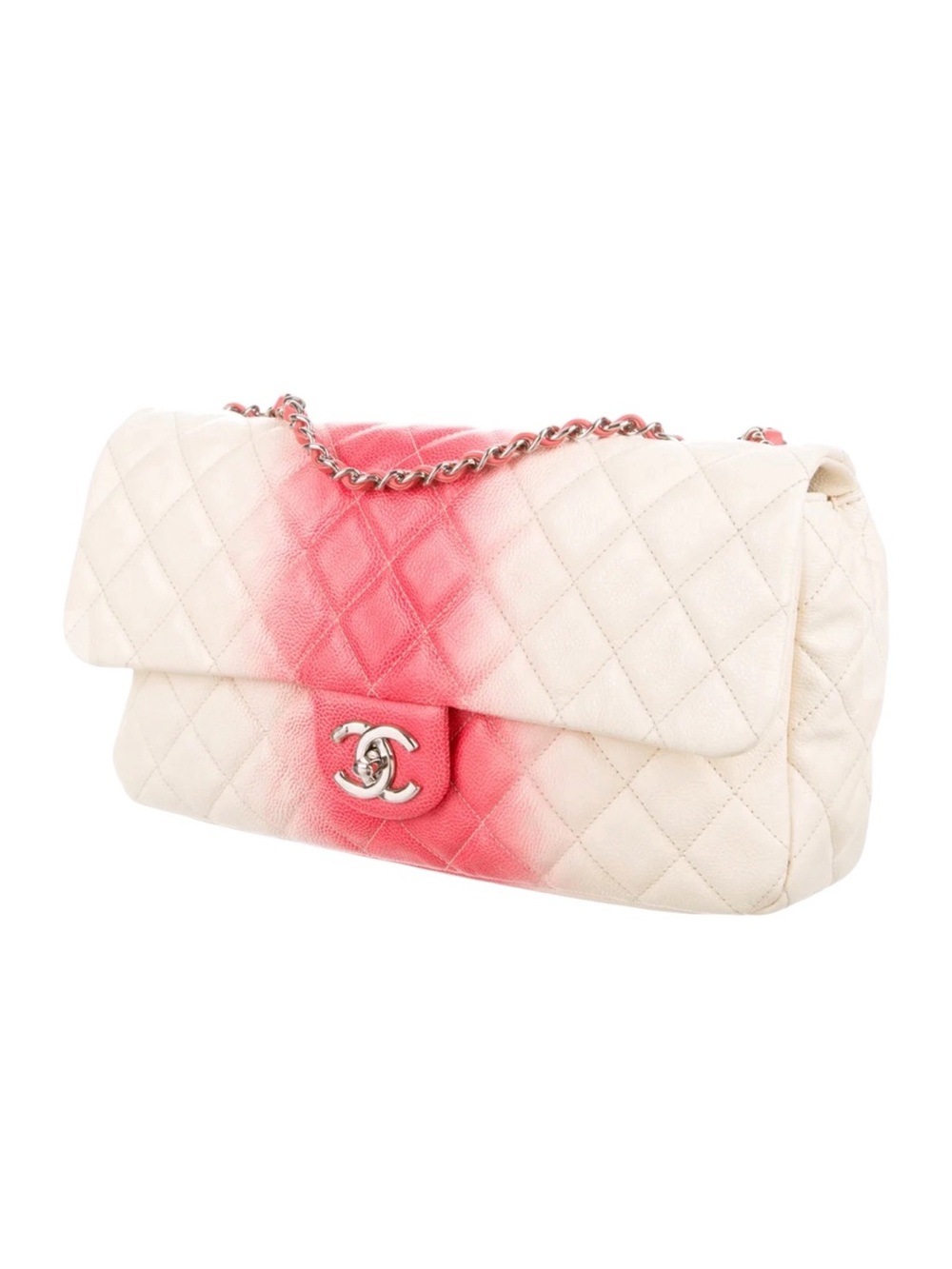 CHANEL Cream Leather Shoulder Bag with Pink Ombre Center - Picture 2 of 7